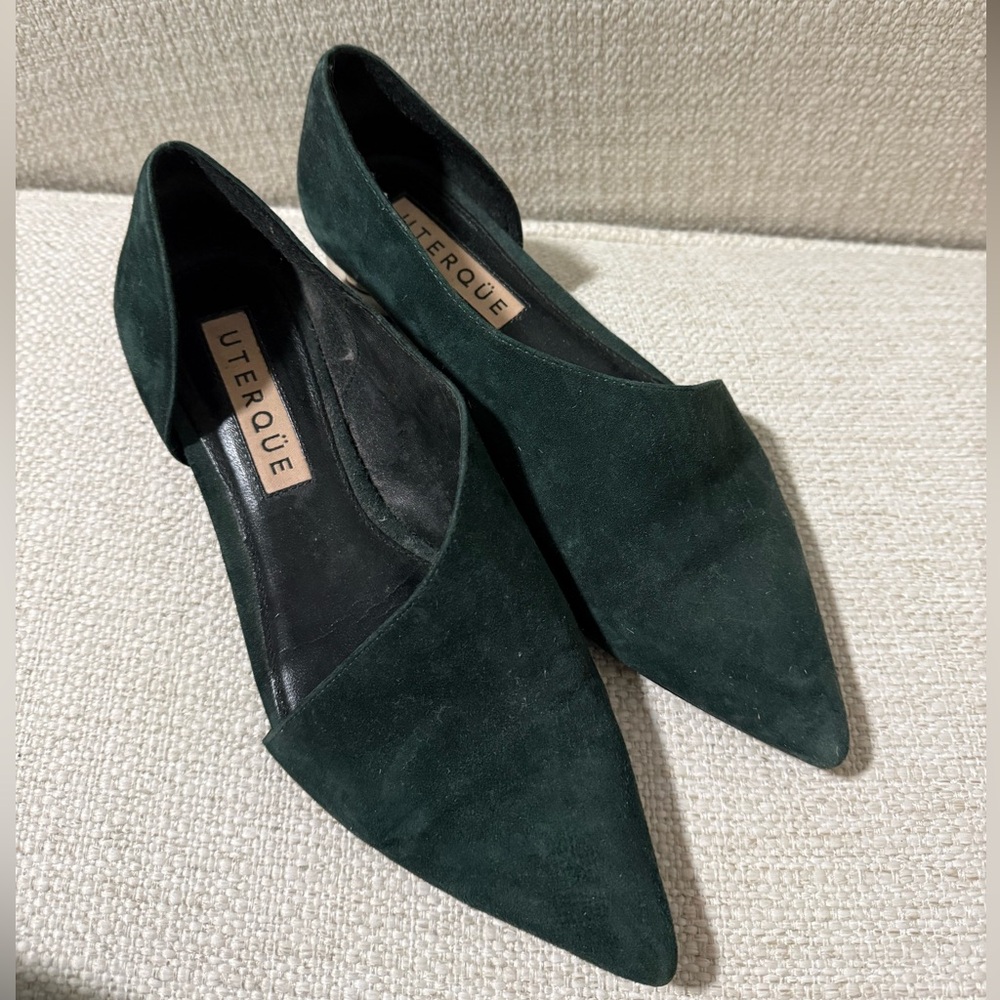 Uterque Forest Green Suede Pointed Flats